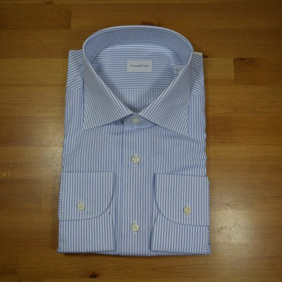 NEW ERMENEGLDO ZEGNA ROSSINI BLUE WHITE DRESS SHIRT DELUXE COTTON XL 43 17 $895 - Picture 11 of 16
